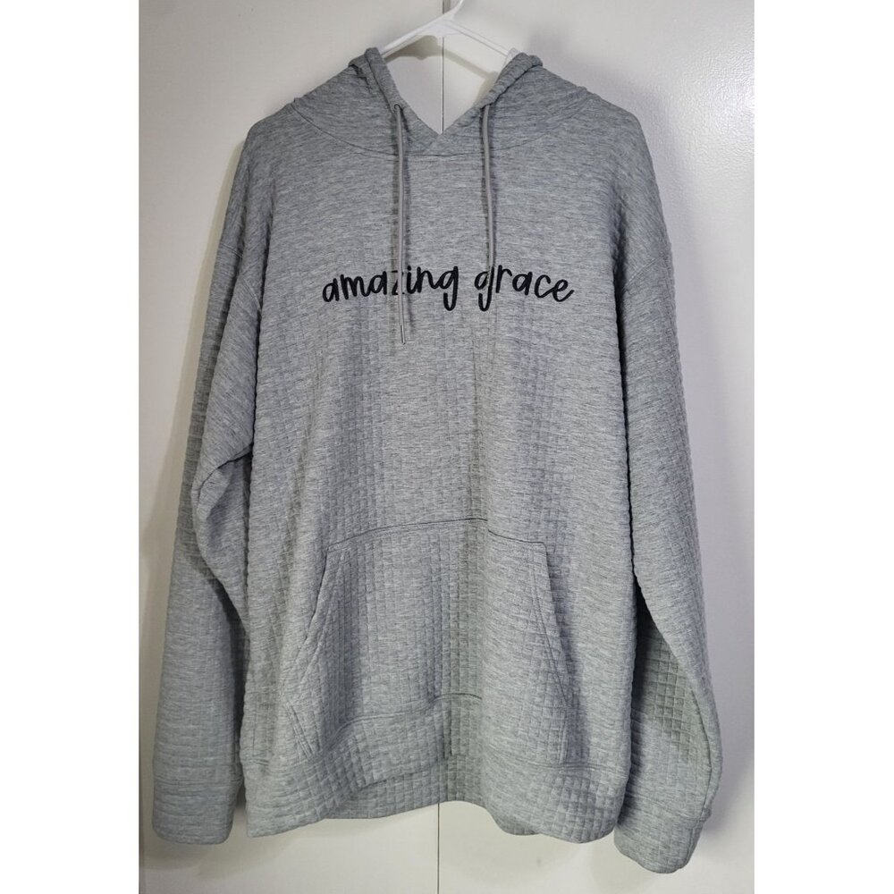 LOVE IN FAITH Womens XL "AMAZING GRACE" Quilted Hooded Pullover Sweatshirt Gray